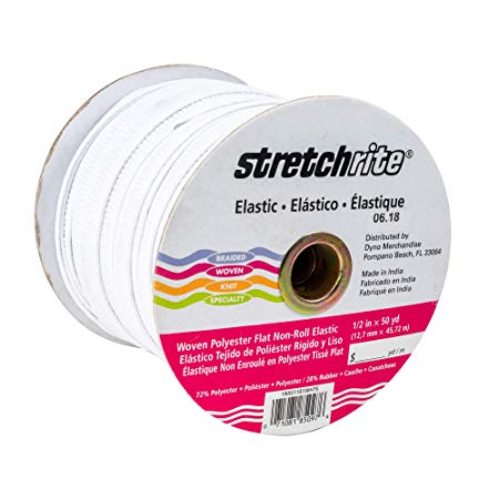 Stretchrite 1NSS1101WHTE Stretchrite 1/2 by 50-Yard White Flat Non-Roll Woven Polyester Elastic Spool