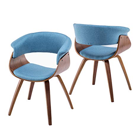 YEEFY Living Room Chairs Upholstered Dining Room Chairs Walnut Wood Set of 2 (Blue)