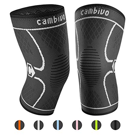 Cambivo Knee Support Brace, Knee Compression Sleeve for Running, Arthritis, ACL, Meniscus Tear, Sports, Joint Pain Relief and Injury Recovery (FDA Approved) - 2 Pack