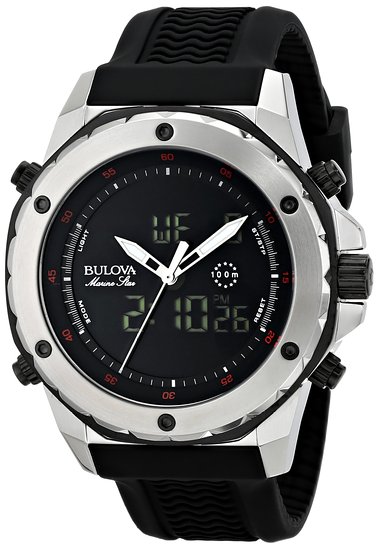 Bulova Men's 98C119 Stainless Steel Watch with Black Rubber Band