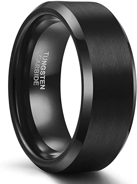 SHINYSO 4mm 6mm 8mm Tungsten Rings for Men Women Matte Finish Wedding Band Comfort Fit(Black)
