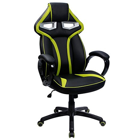 Furmax Gaming Chair Robot’s Eye Series High Back Executive Bucket Seat PU Leather and Mesh Office Chair Computer Swivel Lumbar Support Chair (Green)