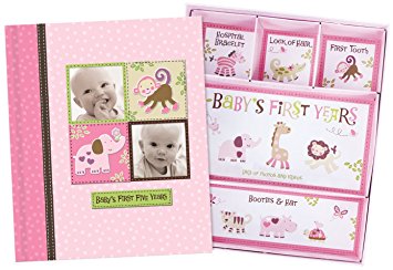 Silly Monkey Baby Girl - Baby's First Five Years Keepsake Record Book with Storage Box 5742600