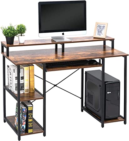 TOPSKY Computer Desk with Storage Shelves/Keyboard Tray/Monitor Stand Study Table for Home Office (Rustic Brown)