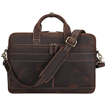 S-ZONE Mens Slim Leather Briefcase 17 inch Laptop Messenger Bag Business Shoulder Crossbody Bag