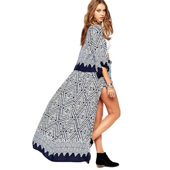 Perman Women Boho Printed Chiffon Loose Shawl Kimono Cardigan Cover up Blouse