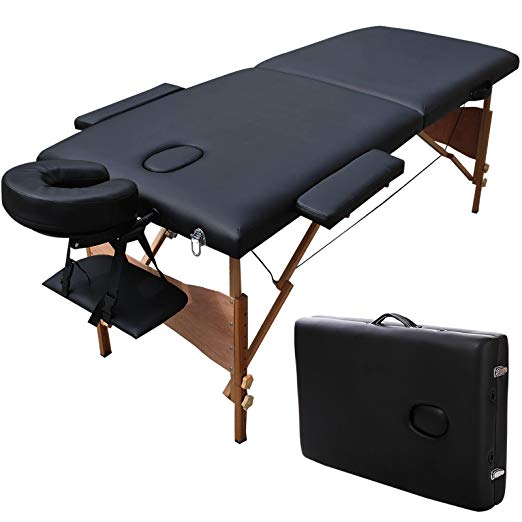 Giantex Folding Massage Table 84'' Professional Massage Bed 2 Fold with Head-& Armrest Free Carry Case Chair Spa Facial Beds, Black