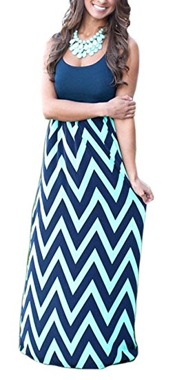 Demetory Women`s Boho Chevron Empire Tank Top Casual Maxi Long Dress