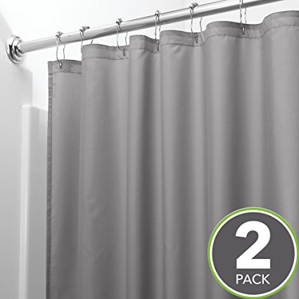 mDesign Extra Long Water Repellent, Mildew Resistant, Heavy Duty Flat Weave Fabric Shower Curtain/Liner – Weighted Bottom Hem, for Bathroom Shower and Bathtub – 72" x 96", Pack of 2, Gray