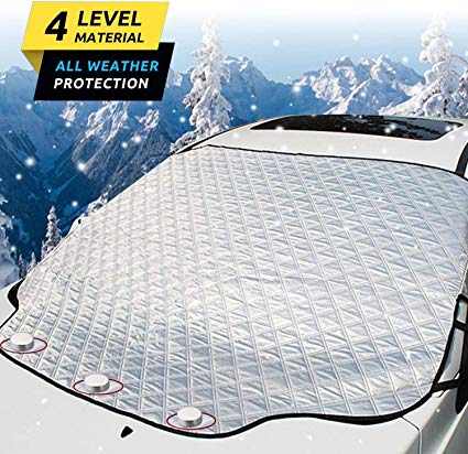 Fullsexy Windshield Snow Cover, Car Snow Cover with 4 Layer Anti Snow Ice Frost UV Dust Sun Larger Size Winter Windshield Cover Fits Most Cars and SUV Protection(75.9" x 49.6")