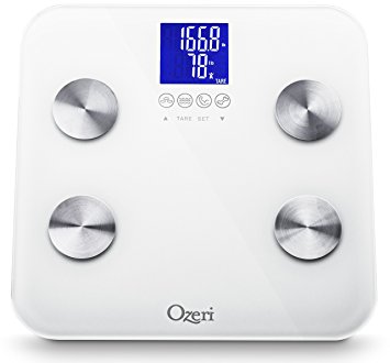 Ozeri Touch 440 lbs Total Body Bath Scale, White - Measures Weight, Fat, Muscle, Bone & Hydration with Auto Recognition and Infant Tare Technology