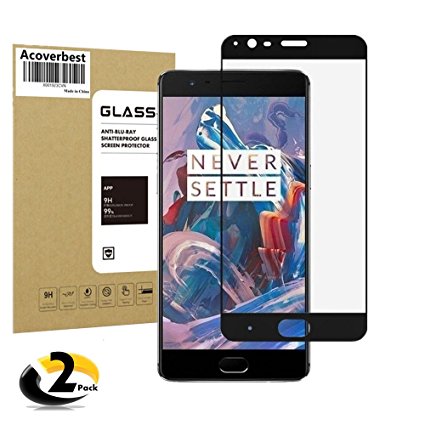 OnePlus 3 3T Full Screen Coverage Tempered Glass Screen Protector(2-Pack),Acoverbest Ultra Thin Protective Glass[Anti-Scratch][9H Hardness][Bubble Free]