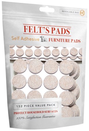 Felt's Company (152 Piece) Felt Pads, Heavy Duty, Eco-Friendly, Large Value Pack Hardwood Furniture Pads, Furniture Sliders + 100% Satisfaction Guarantee! - Oatmeal