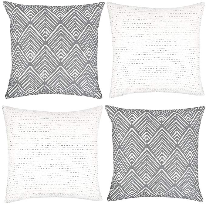 Woven Nook Decorative Throw Pillow COVERS ONLY For Couch, Sofa, or Bed Set Of 4 18 x 18 inch Modern Quality Design 100% Cotton Stripes Geometric mud cloth Brixton Set by