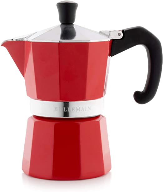Bellemain Stovetop Espresso Maker Moka Pot (Red, 6 Cup)