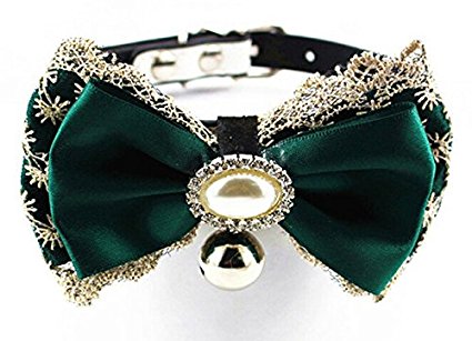 Blingy's® Stylish Fancy Leather Crystal Pattern Bowknot Collar/Bow-Tie with Bell for Cats or Dogs(Packed in Blingy's®)