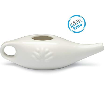Ceramic Neti Pot, Certified Lead Free: Dishwasher,Microwave Safe. Ergonomic Shape, Comfortable Spout.