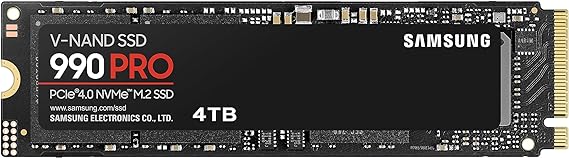 SAMSUNG 990 PRO SSD 4TB PCIe 4.0 M.2 2280 Internal Solid State Hard Drive, Seq. Read Speeds Up to 7,450 MB/s for High End Computing, Gaming, and Heavy Duty Workstations, MZ-V9P4T0B/AM