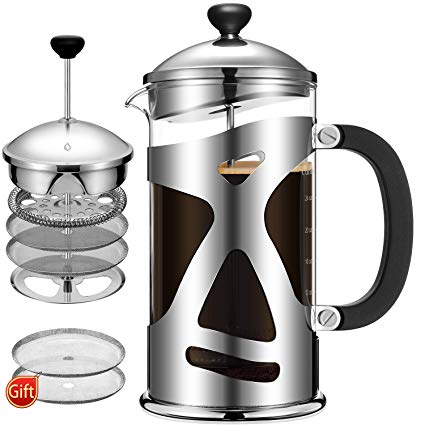 Cumbor French Press Coffee Maker(34oz), Durable Stainless Steel Coffee Press with 4 Filter Screens, Easy Clean, Heat Resistant Borosilicate Thicker Glass - 100% BPA Free