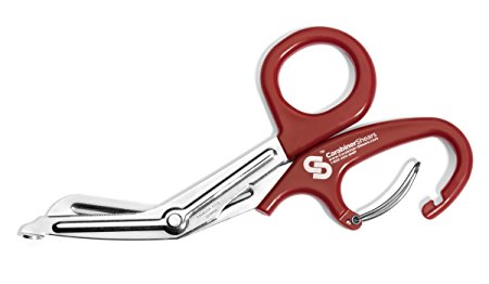 Carabiner-Shears EMT Trauma Shears with Carabiner and Stainless Steel Bandage Scissors, Red