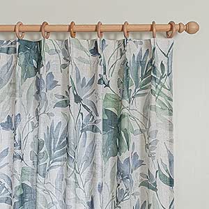 MYSKY HOME Pinch Pleated Linen Curtains Floral Curtains 84 Inch Length for Living Room/Dining Room Light Filtering Curtains Two Pinch Pleat Privacy Protect Drapes, Sage and Natural