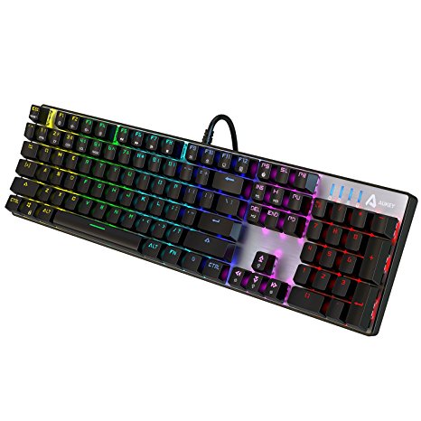 AUKEY Mechanical Keyboard 104 Full Keys No Conflict Mechanical Gaming Keyboard [ Blue Switches ] Customize RGB Backlit with Multimedia Function Key Combinations for Gamer, Typists, Office - Black