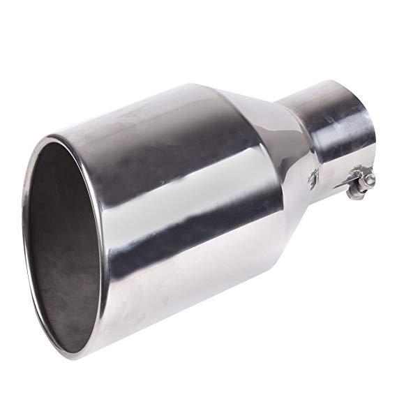 Maxon Auto Corp. 4" Inlet 7" Outlet 15" Length Stainless Steel Bolt On Slant Cut Rolled Edge Exhaust Tip for Truck Pickup Silver