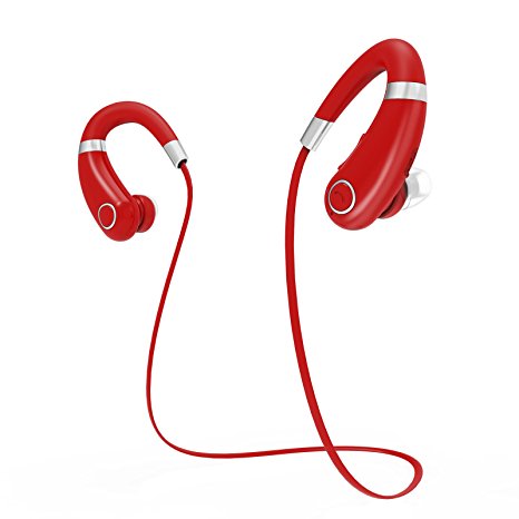 Bluetooth Headphones Headset Rymemo Wireless Sweatproof Earbuds Stereo Sports Earhook Earphones with Enhanced Bass, Noise Reduction, Ergonomics Design for Workout Gym or Exercise, Red