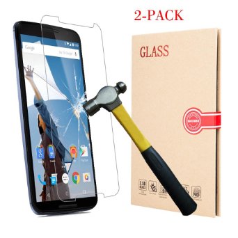 BACAMA® Tempered Glass Screen Protector for Motorola Google Nexus 6 [2-Pack] HD Clear 99% Touch Screen Responsive