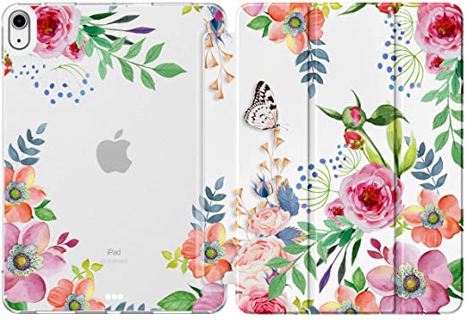 MoKo Case Fit New iPad Air 4, iPad Air 4th Generation Case 2020 10.9", Smart Trifold Stand Slim Folio Case Soft TPU Frosted Translucent Back Cover Fit iPad Air 4 2020,Auto Wake/Sleep,Fragrant Flowers