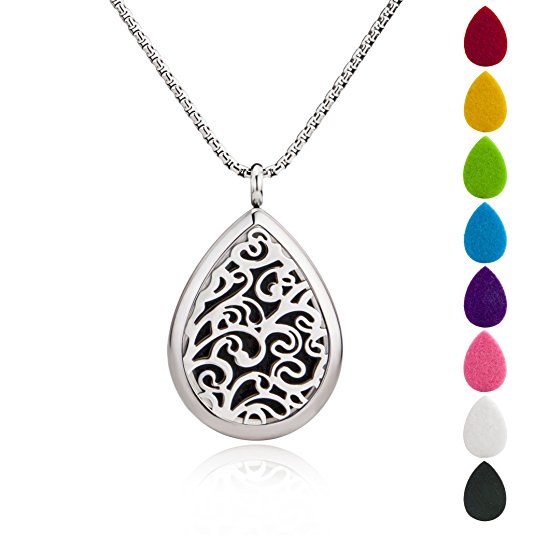 BESTTERN Teardrop Aromatherapy Essential Oil Diffuser Necklace Locket Pendant 316L Stainless Steel With Chain  8Pads