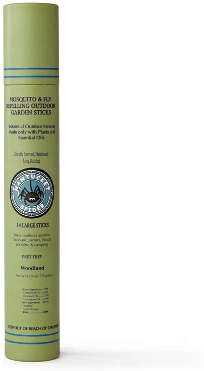 Nantucket Spider Mosquito Repellent Incense Sticks - Woodland | Pack of 14 | Natural, Fair Trade Essential Oils | Long Lasting with Pleasant Fragrance | Handmade Bamboo Based Sticks for Outdoor Use