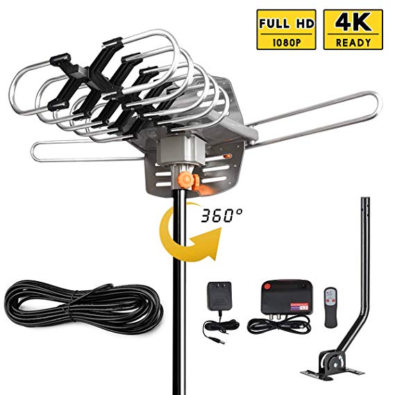 UPGRADED 2018 VERSION HD Digital TV Antenna Kit-Best 150 Miles Long Range High-Definition -UHF/VHF 4K 1080P Channels Wireless Remote Control - 33ft Coax Cable - Support All TV's-1080p 4K ready(W/pole)