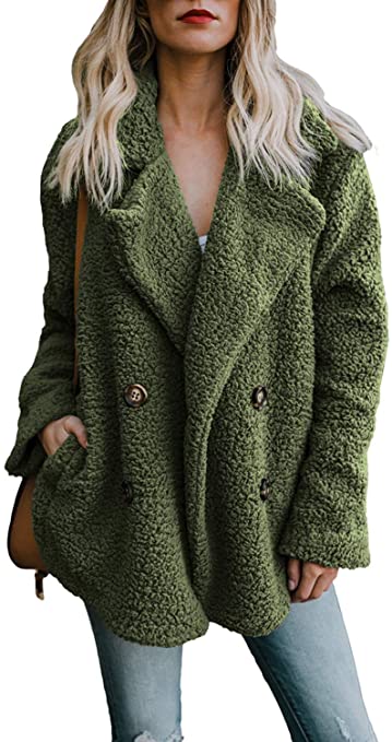 Dokotoo Womens Fleece Open Front Coat with Pockets Outerwear