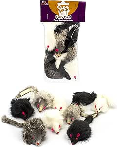 10 Giant Furry Mice with Catnip and Rattle Sound Made of Real Rabbit Fur Interactive Catch Play Mouse Toy for Cat, Pack of 10 Mice