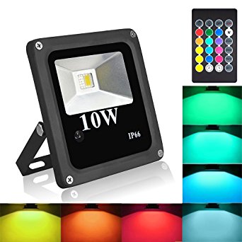 Blinngo 10W RGBW LED Flood Light, Outdoor Waterproof Security Lights with US 3-Plug and Timer for Home, Garden, Scenic Spot, Hotel, Landscape (RGB Daylight White)