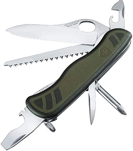 Victorinox Soldiers Knife 08 Swiss Army Pocket Knife, Large, Multi Tool, 10 Functions, Locking Blade, One Hand, Green/Black