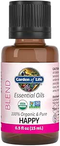 Garden of Life Essential Oils, 100% Organic & Pure Geranium Essential Oil Plus Sweet Orange & Palmarosa - Happy Blend for Diffusers, Home, Skin & Body Care, Refreshing, Balancing, Joyful, 0.5 fl oz