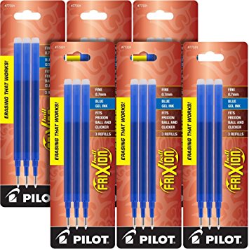 Pilot Gel Ink Refills for FriXion Erasable Gel Ink Pen, Fine Point, Blue Ink, 6 Packs total of 18 refills (77331)