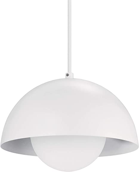 Globe Electric Amelia 1-Light Plug-in Pendant Lighting, Matte White, White Glass Shade