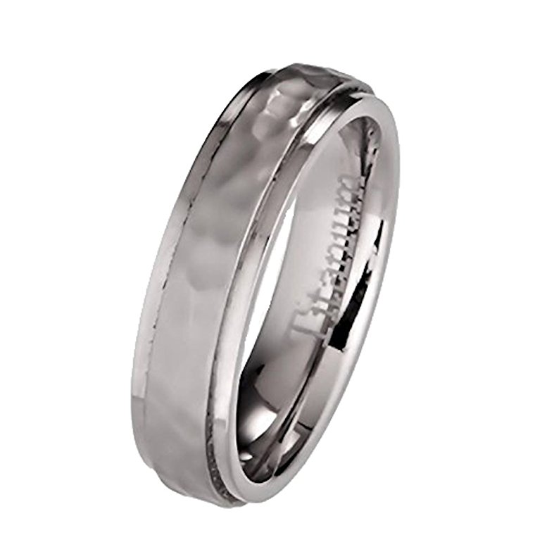 5mm Hammered Titanium Wedding Band Recessed Edges Comfort Fit Ring