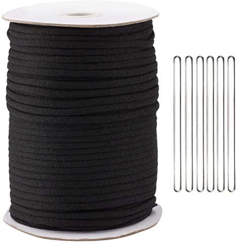 125Yard 1/5 Inch Wide Black Elastic String Cord Bands Rope with 100 pcs 50MM Aluminum Nose Bridge for Sewing Crafts DIY Mask (125 Yard Black with Nose Bridge)