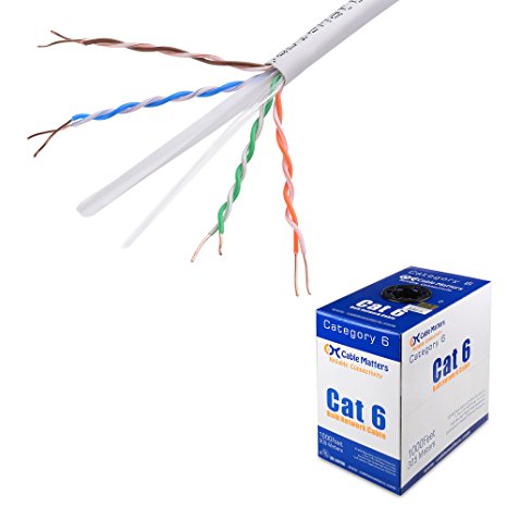 [UL Listed] Cable Matters Riser Rated (CMR) Cat 6 / Cat6 Bulk Cable (Cat6 Ethernet Cable 1000 Feet) in White