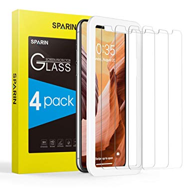 [4 Pack] Screen Protector for iPhone XR, SPARIN Tempered Glass Screen Protector with Alignment Frame/High Defition