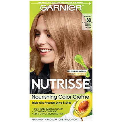 Garnier Nutrisse Nourishing Hair Color Creme, 80 Medium Natural Blonde (Butternut) (Packaging May Vary)