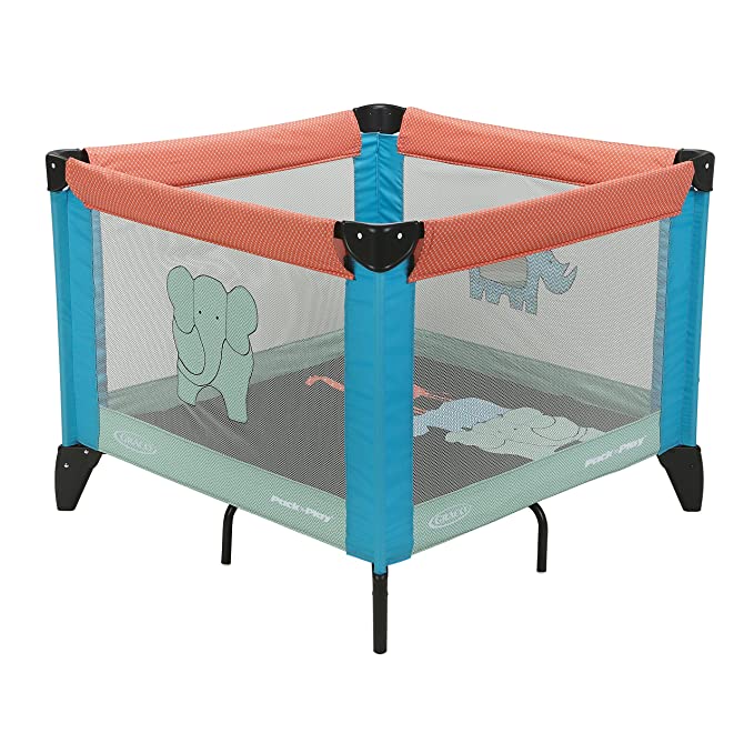 Graco Pack 'n Play Tot Bloc Playard | Integrated Toys Like Crinkle Fabric, a Mirror and More, Caravan