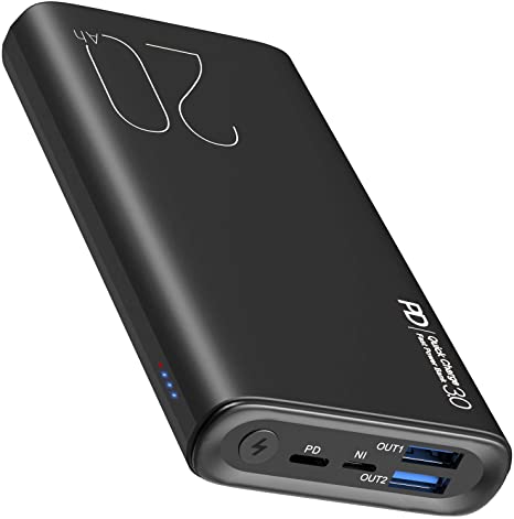 TOZO PB1 PD   QC 3.0 Portable Charger 20000mAh Ultra-High Capacity Fast Power Bank 18W High-Speed Charging External Battery Pack with USB-C Input/Output for iPhone,Samsung，Black