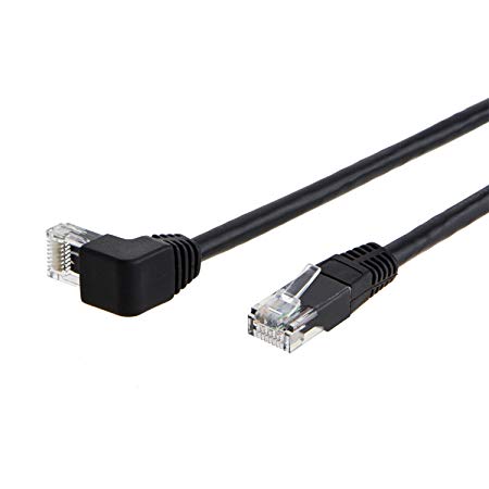 CableCreation Angle CAT6 Ethernet Patch Cable(3.3 Feet), Upward Angled LAN Cable with 50U”Gold Plated Contact, Black Color