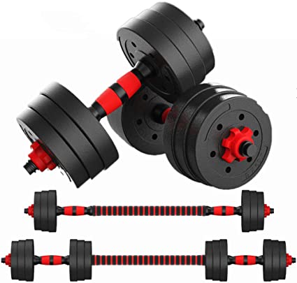 CLISPEED Adjustable Dumbbells Set Workout Barbell Weights Set Anti-Slip Barbell Fitness Dumbbell Weights with Connecting Rod (Total 20KG)