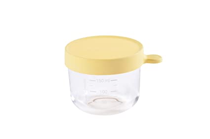 BEABA Glass and Silicone Baby Food Container with Airtight Lid, 5 oz Jar (Lemon)